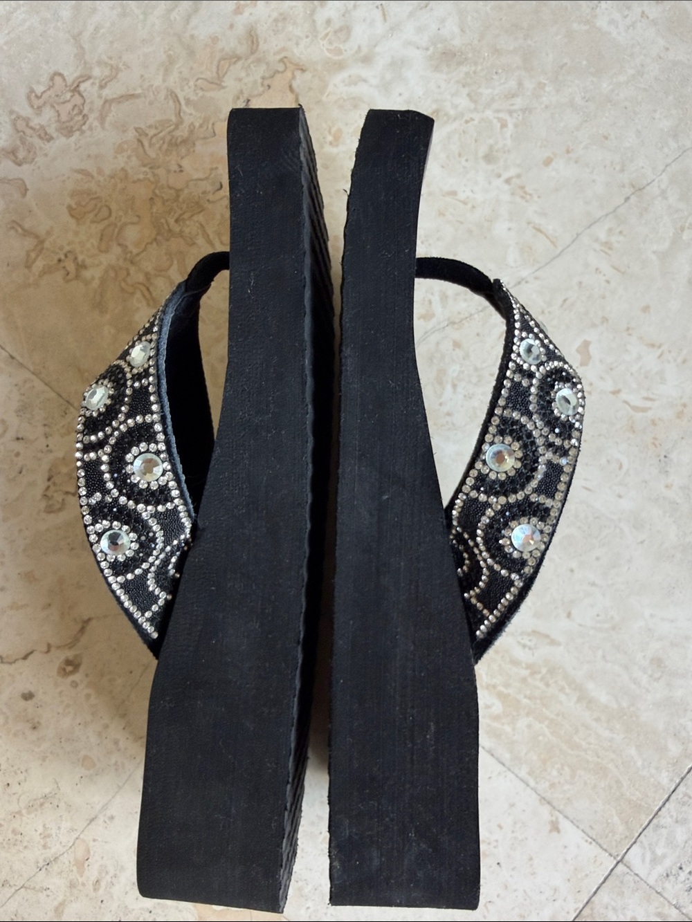 Yellow Box Black Jeweled Wedge Sandals - Picture 2 of 10